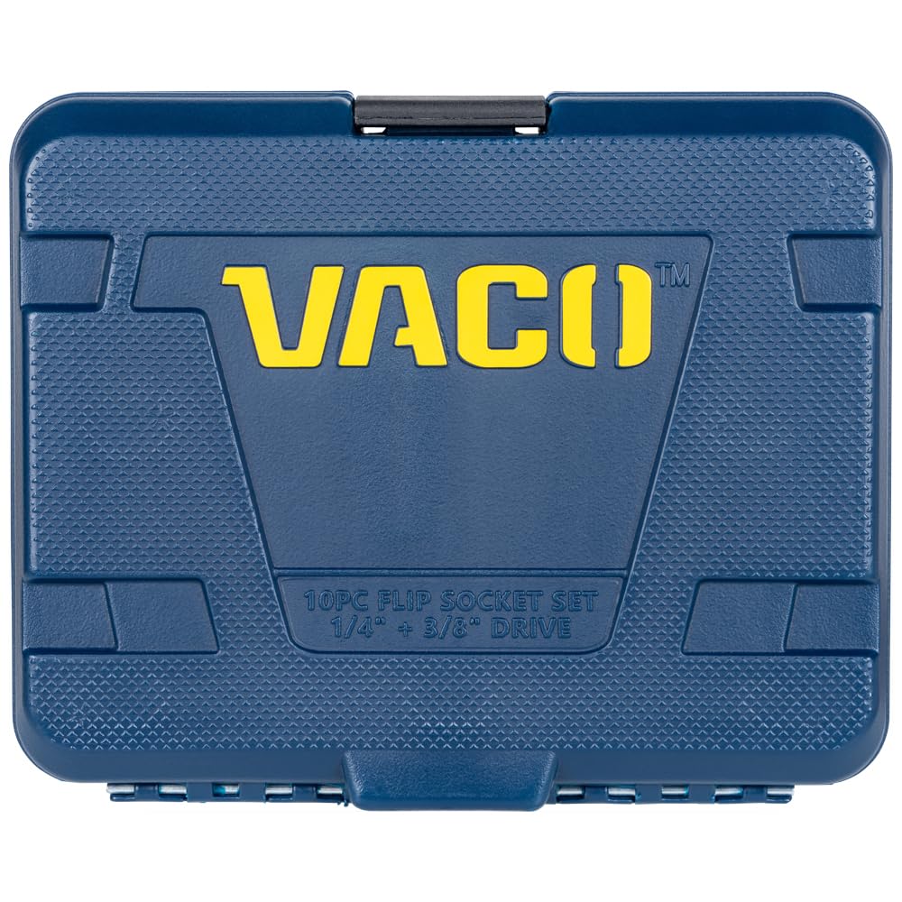 VACO VAC4100 10-częściowy zestaw nasadek udarowych 2 w 1, z etui, adapterem, przedłużeniem, grzechotką, 6 gniazd, 12 rozmiarów SAE do napędów 1/4 i 3/8 cala