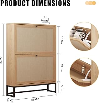 AVZEAR Shoe Cabinet with 2 Flip Drawer Door, Freestanding Shoe Organizer, Shoe Cabinet Storage for Entryway, Shoe Storage Shoe Rack for Closet with Linen Doors Drawer in Hallway, Living Room (Natural)