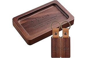 MISTOD Wood Ring Dish and Keychain, Sentimental 5th Anniversary Gifts for Couples