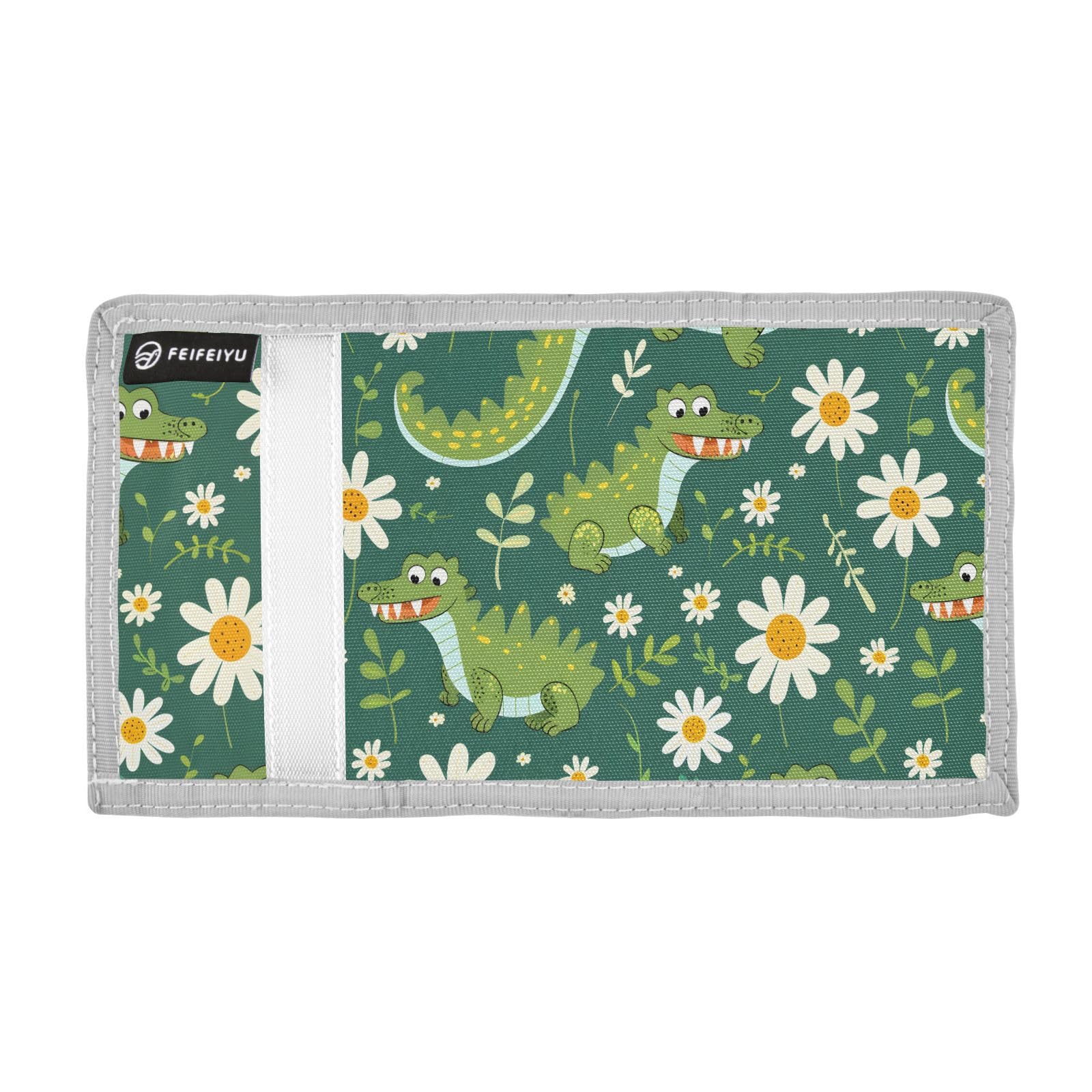 zyrtty Kids Wallets for Boys Girls Ages 4-18 Trifold, Crocodile Small Daisy Green Wallet with Zippered Coin Pocket and Card Holders, Novelty Wallet for Childrens Birthday Gifts