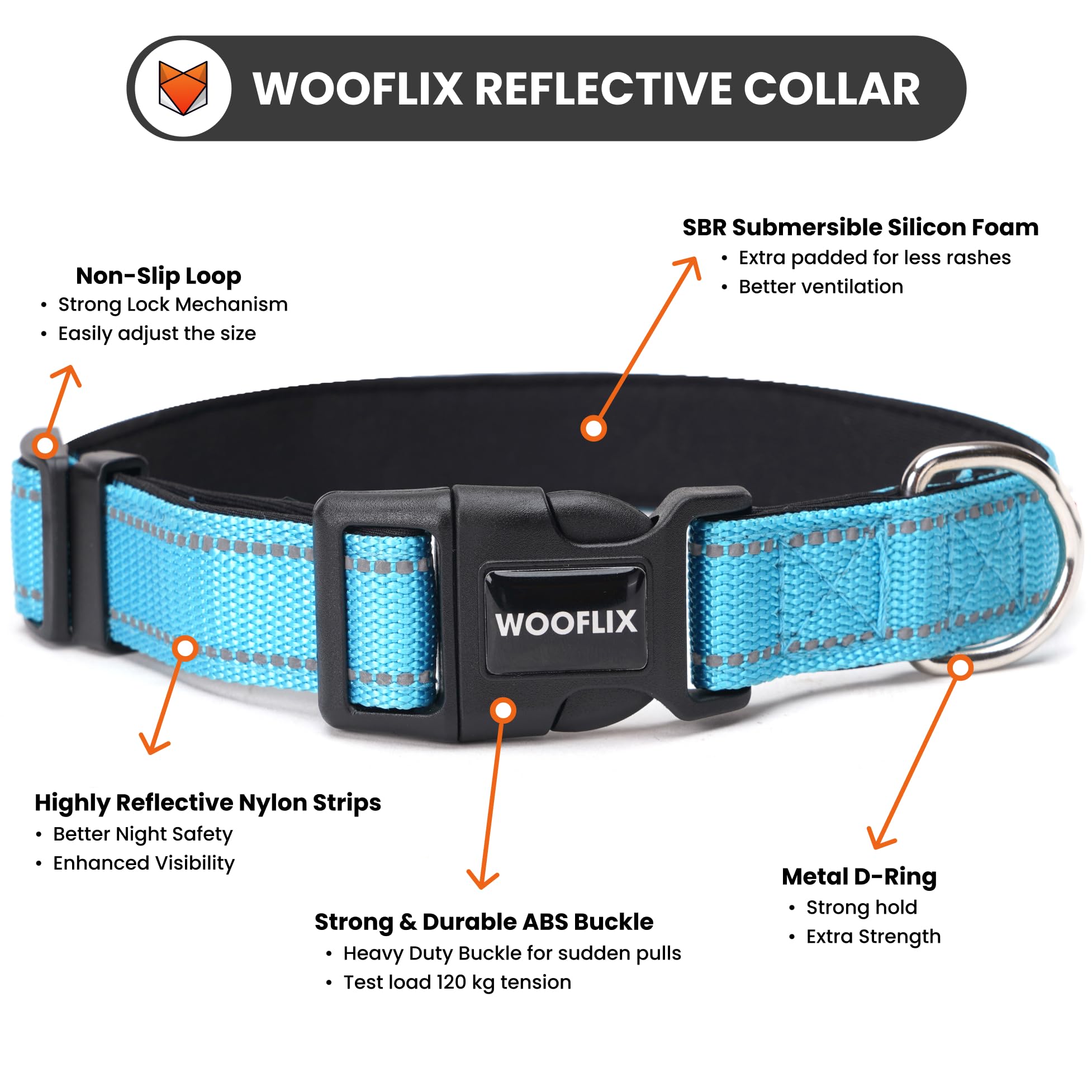 WOOFLIX Reflective Dog Collar For Training And Walks|Adjustable Nylon Training Collar With Tactical Buckle And D-Ring For Medium And Large Dogs|Reflective Dog Collar|(Medium, Blue, 13 Cm X 15 Cm) 1