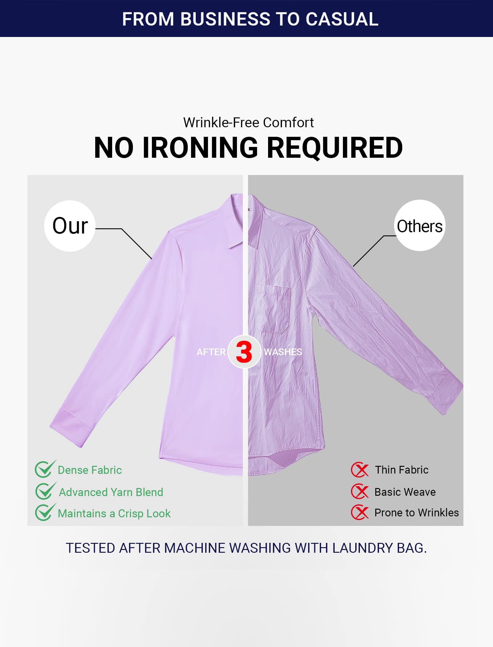 Enlision Camisa De Vestir para Hombre Manga Larga Stretch Sin Plancha Cuello con Botones Sin Arrugas Ajuste Regular Camisas Formales De Negocios con Bolsillo