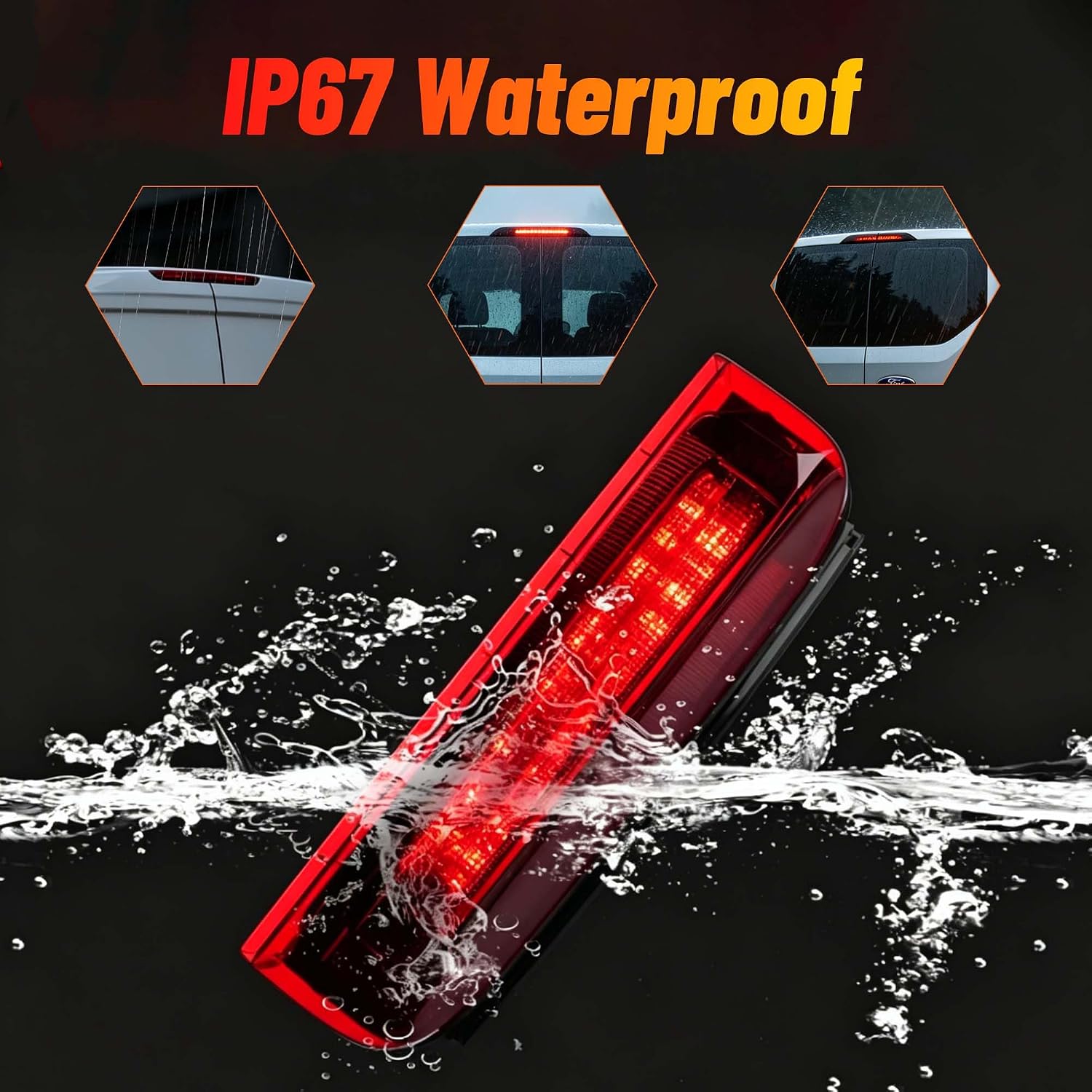 Third 3rd Brake Light 923-299, DT1Z-13A613-A Center High Mount Stop Light Replacement Compatible with Ford Transit Connect 2014-2020 for Ford Transit Custom 2014-2020
