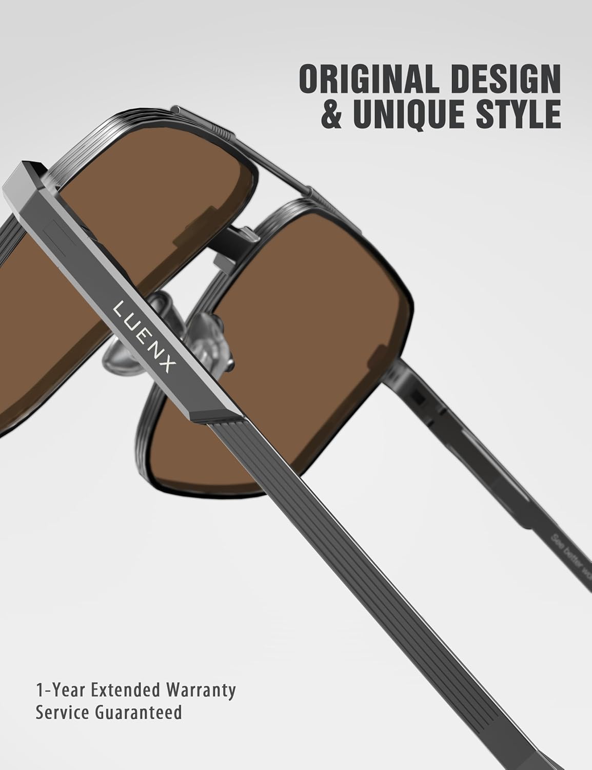 LUENX Aviator Sunglasses for Men Square Polarized Polygon Sun Glasses UV400 Protection - Image 5