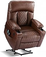 Eiayeebil Dual Motor Power Lift Recliner with Heat Massage USB Ports - Brown Leather Chair for Elderly