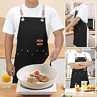 Vista 4 de Cross Back Apron for Women Men with Large Pockets Chef Apron for Cooking Canvas Waterproof Kitchen Aprons, M-XXL