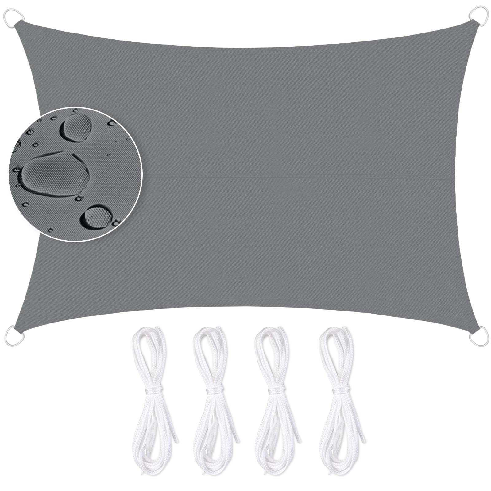 Toldo Vela de Sombra Rectangular 3 x 4 m Impermeable Protección UV a Prueba de Viento, Adecuado para Patio,Jardín, Exteriores, Terraza (Gris)