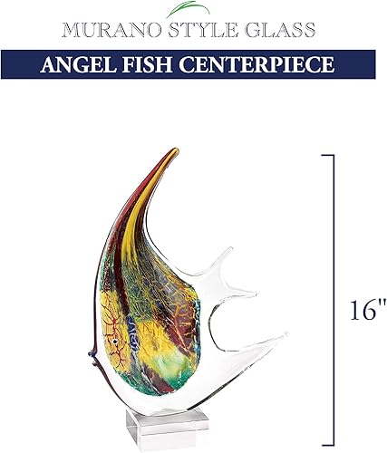 Miniatura 3 de Badash - Cristal artístico estilo Murano gigante Firestorm Angel Fish H16 pulgadas