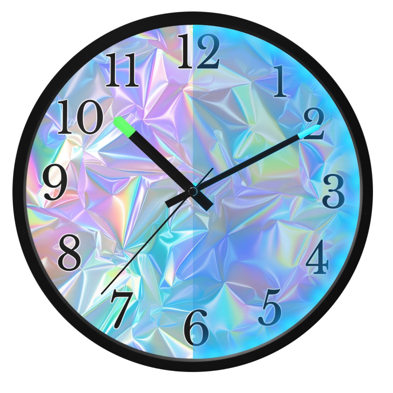 Mnsruu Reloj de pared luminoso holográfico arcoíris neón reloj de pared que brilla en la oscuridad, funciona con pilas, reloj de luz nocturna silencioso sin tictac para dormitorio