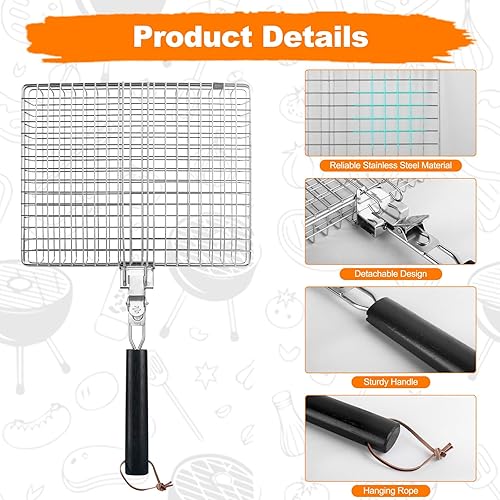 Miniatura 8 de 3 Pcs Silicone Air Fryer Liners Square Airfryer Liners 4-7 QT 7.1 Inch, Fish Grill Basket for Outdoor Grill, Grilling Basket With Removable Handle