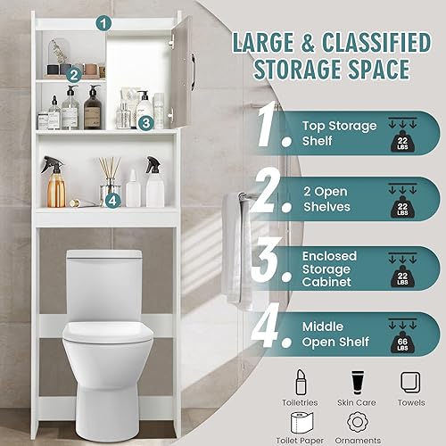 Miniatura 6 de Tangkula Gabinete de almacenamiento sobre el inodoro organizador de baño alto independiente con estantes de almacenamiento abiertos y armario de