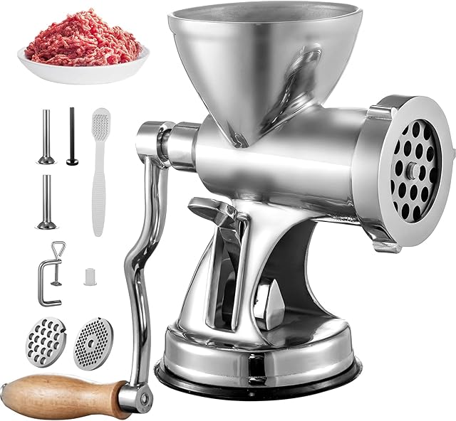 VEVOR Hand Meat Grinder Stainless Steel Meat Grinder Manual with Filling Nozzle Meat Grinder for Meat Vegetables Grinding and Sausage Stuffing