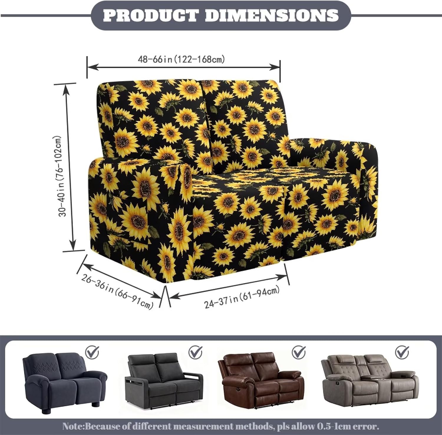 Loveseat Recliner Slipcovers Sunflower Recliner Couch Cover for 2 Seat Sofa 6 Pieces Stretch Dual Reclining Loveseat Couch Covers