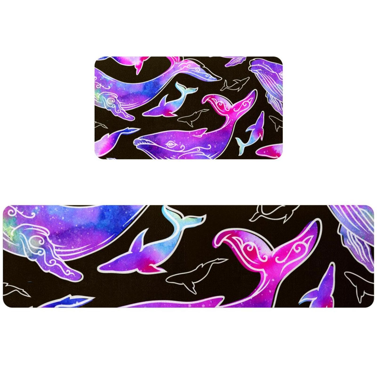 Tapis de cuisine antidérapants et lavables motif baleine violet