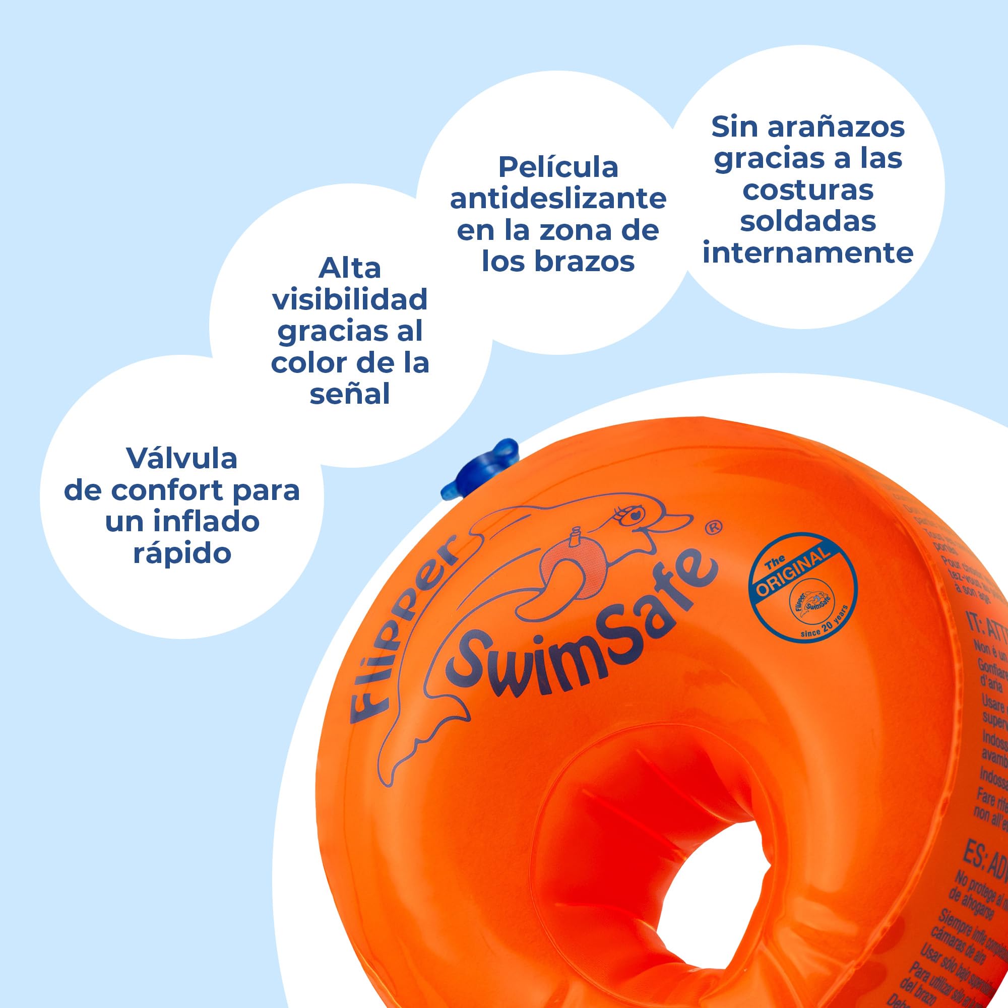 Flipper SwimSafe - Ayuda de natación para niños pequeños, Manguitos con núcleo de Espuma de Polietileno irrompible para Aprender a Nadar, Ganador de la Prueba Stiftung Warentest 05/2024