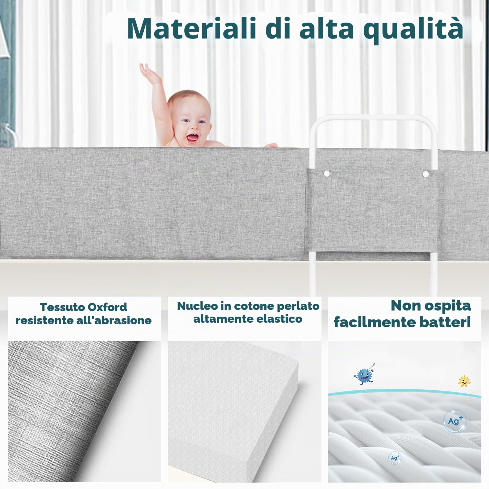 LZQ Sponda di protezione anticaduta per letto dei bambini, forma regolabile, altezza regolabile, per bambini e neonati, grigio, 200 cm