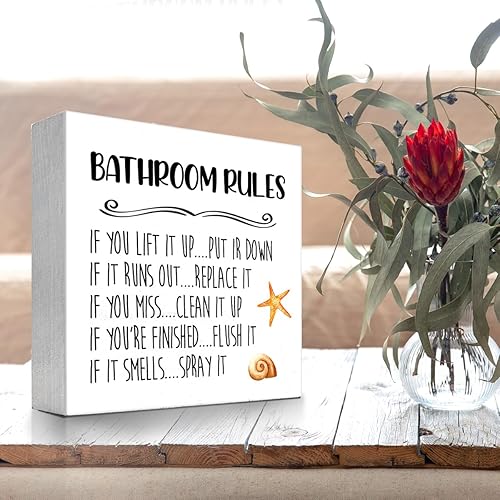 Miniatura 4 de Letrero divertido de madera con reglas de baño, placa de bloque de madera para el hogar, baño, estante de pared, decoración de inodoro