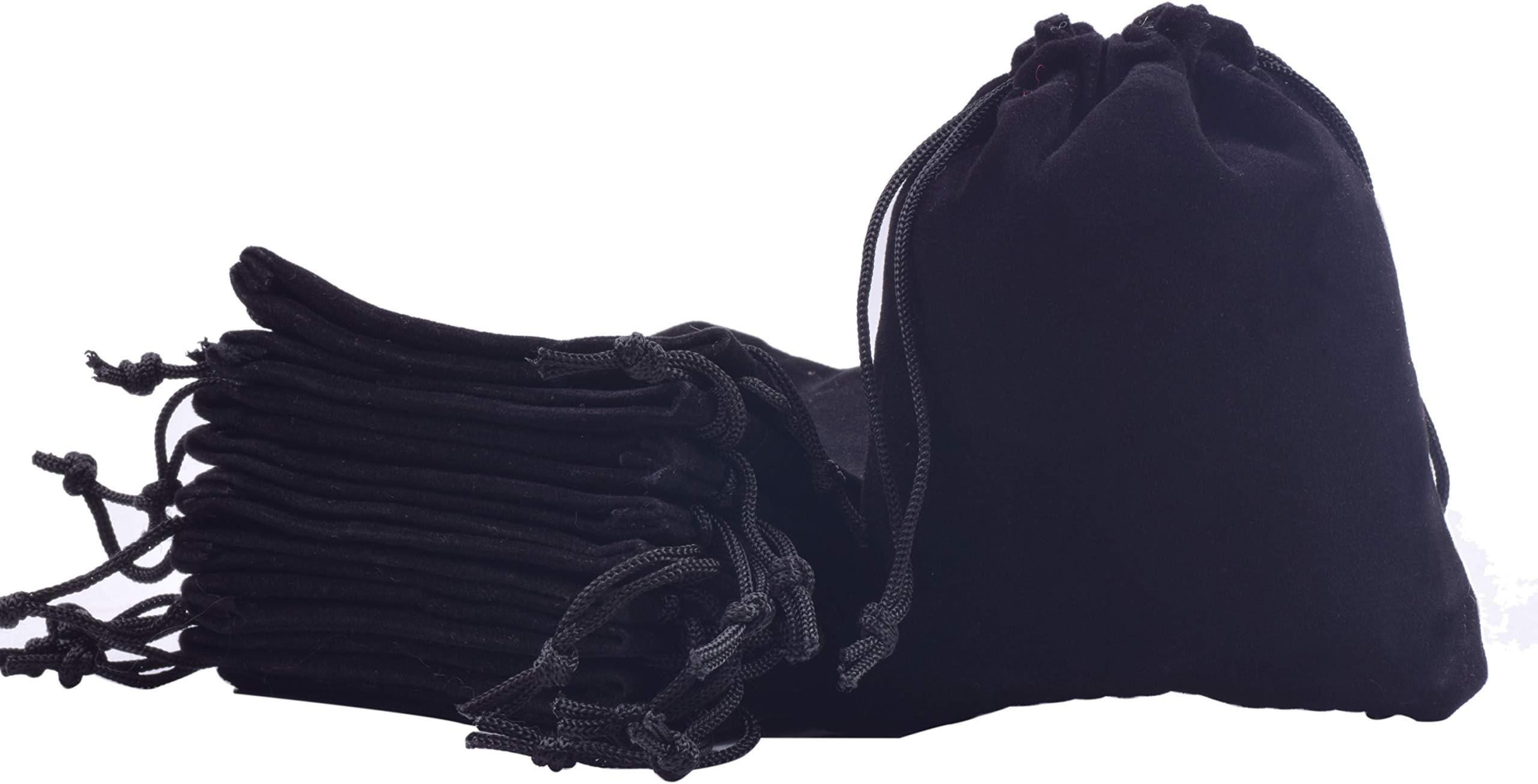Sansam 50pcs Small Drawstring Velvet Jewelry Pouches, 4.0x4.8 Inch Black Drawstring Velvet Gift Bags,Treat Favor Bags for Wedding, Party, Shower