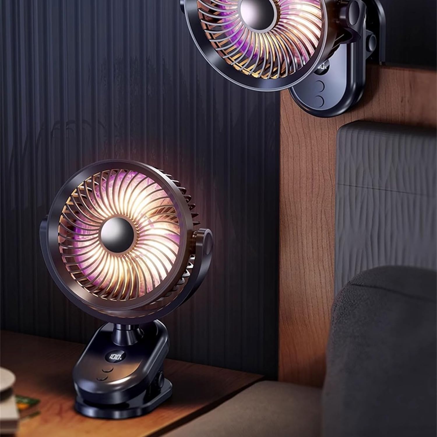 Desk Fan Small Clip On Portable Cooling Digital Display 100 Speed Strong Low Noise 360 Degree Rotation Multifunctional Clip With Digital Display