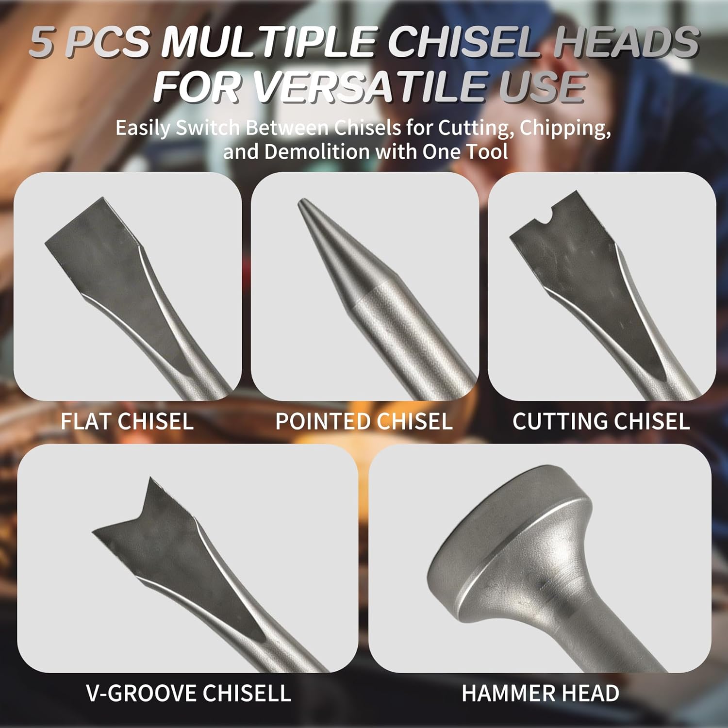 Heavy-Duty Pneumatic Air Hammer - 2500 BPM High Speed with 3.54" Stroke, Self-Locking Quick-Change Chisel System & 5-Piece Alloy Steel Chisel Set for Metal Demolition and Auto Repair