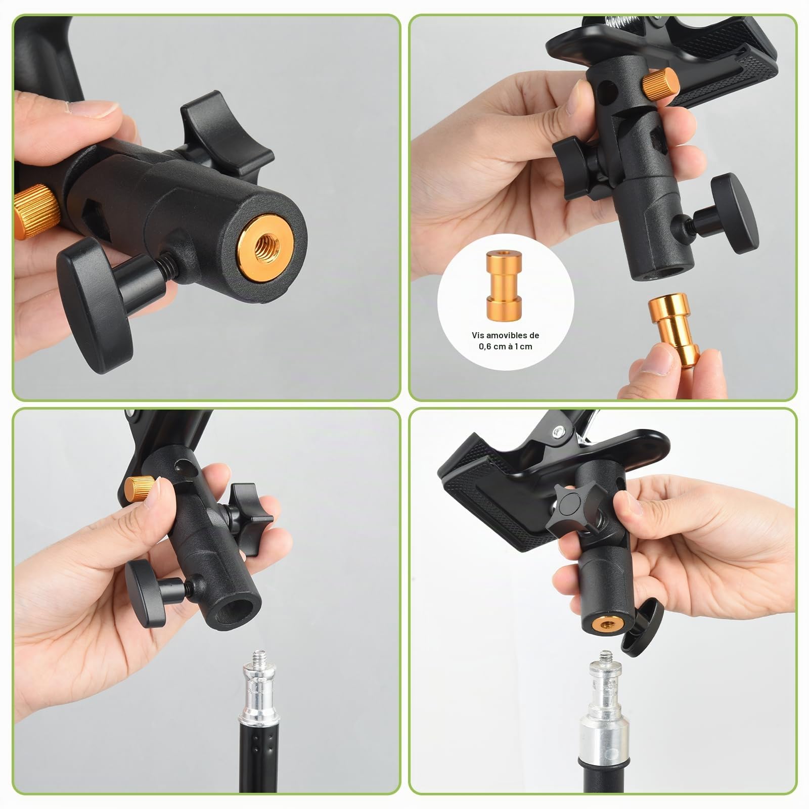 OTraki Lot de 2 Pince Réflecteur Réglable à 180° Pince Métallique Puissante pour Studio Photo avec Adaptateurs à Vis de 1/4'' à 3/8'', Support de Réflecteur Photographie pour Fond et Pied d'éclairage
