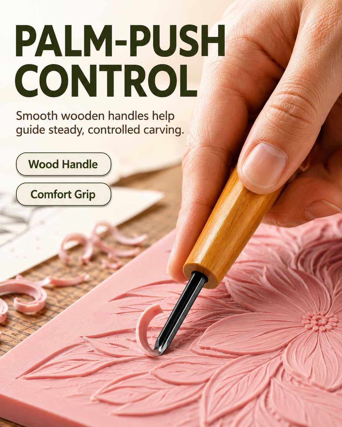 Linocut Carving Tools Set 5 Pcs: Linoleum Cutter V-Shaped Gouge Chisels