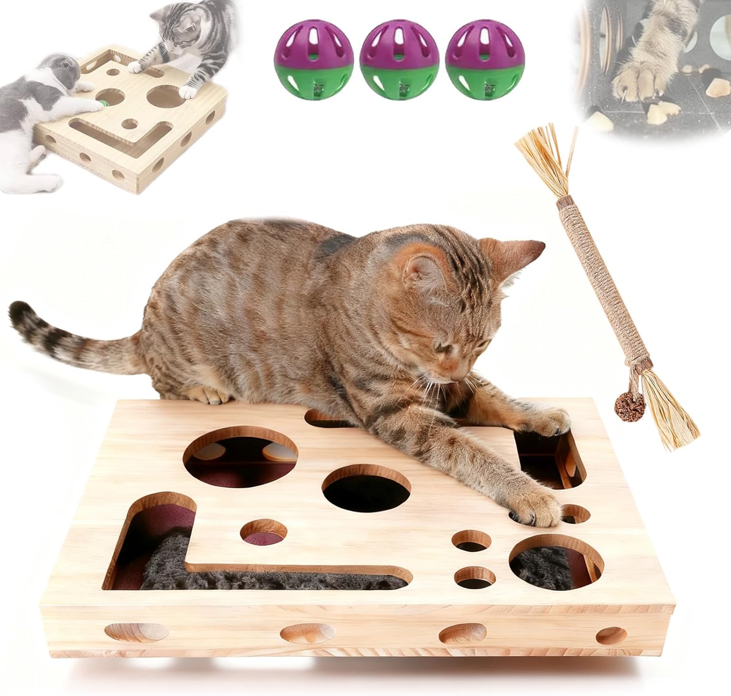 Cat Scratch Puzzle Enrichment Box, 2026 New Cat Nail File Enrichment Box, Cats Nail File Box with Bell Ball & Sandpaper Inside, Nails Files Stress Free Alternative (1PC)