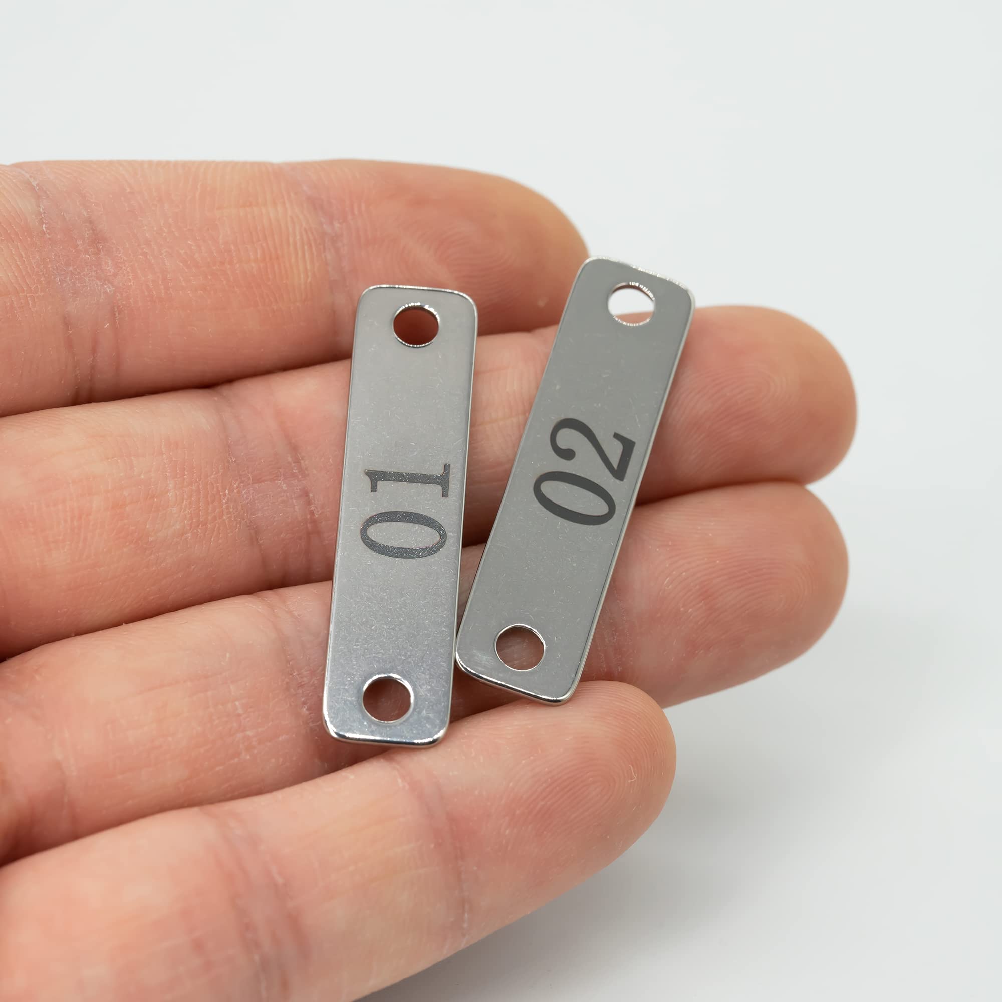 Small Stainless Steel Rectangle Numbered Tags with Two Holes 4cm*1cm (1-20), Silver - Image 4