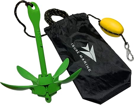 ISURE MARINE Kayak Anchor Kits Portable Folding Grapnel Anchor Buoy Kit Canoe Kayak Raft Boat Sailboat Fishing 3.5 lbs Marine Rope for Small Boats, Kayaks Jet Ski Red or Green