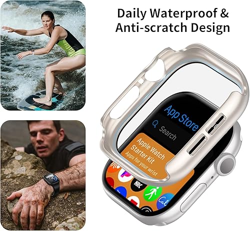 Vista 21 de 6 Pack Case with Tempered Glass Screen Protector for Apple Watch Series 9/8/7 45mm, Ultra-Thin Scratch Resistant Full Protective Hard PC Bumper