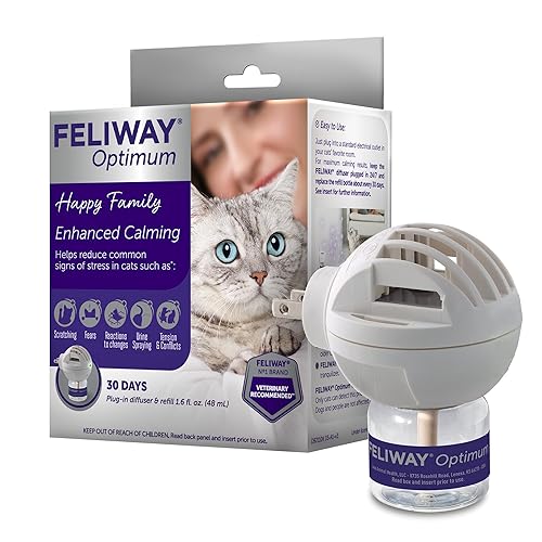 FELIWAY® Optimum 30 Day Cat Calming Plug In Pheromone Diffuser Starter Kit, 48ml - Helps Reduce Common Signs of Stress in Cats & Kittens, Enhanced Calming - Translucent - 1 Pack