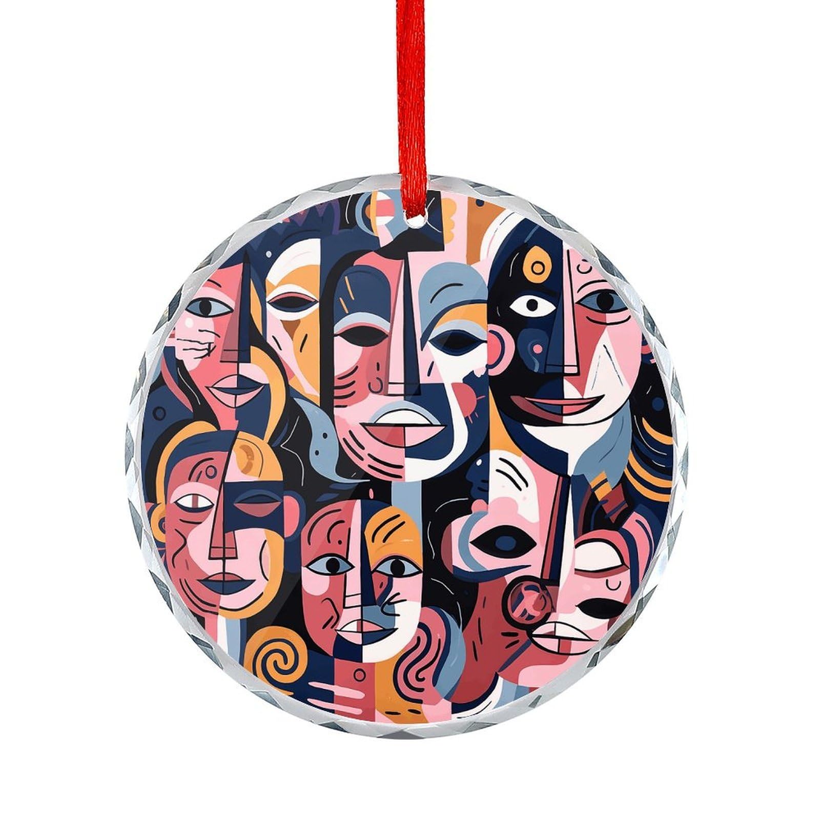 Btcowzrv Style Hand Drawn Human Faces Round Ornament Hanging Pendant Decor