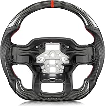 Carbon Fiber Steering Wheel for Ford F150 2021-2023 D-shaped Flat-bottom Steering Wheel Preforated Leather Grip Hand-Stitched Compatible with F150 Models without Paddle Shifters
