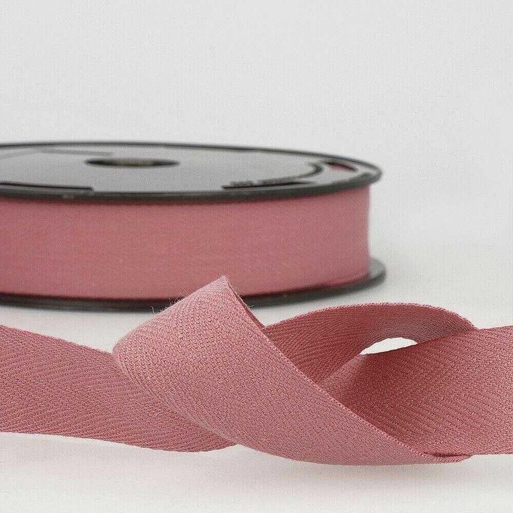 25mm Pure Cotton Herringbone Twill Tape Binding 37 Colours Buy 1 2 4 or 8m+ 675D, 077 Vintage Rose Pink, 2 Metres