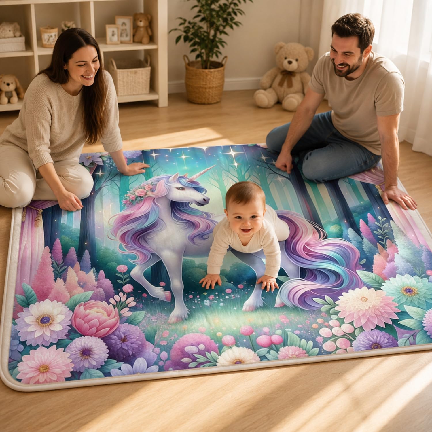Aura Living Unicorn Amaira Cushion Play Mat Rug – Soft Padded Carpet with Non-Slip Backing, 160 x 200 cm-picture-24