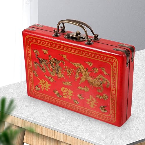 Miniatura 8 de Gadpiparty Caja de almacenamiento china de madera Mahjong Juego de juego de Mahjong Caja de tesoro tradicional Mahjong Caja de almacenamiento de