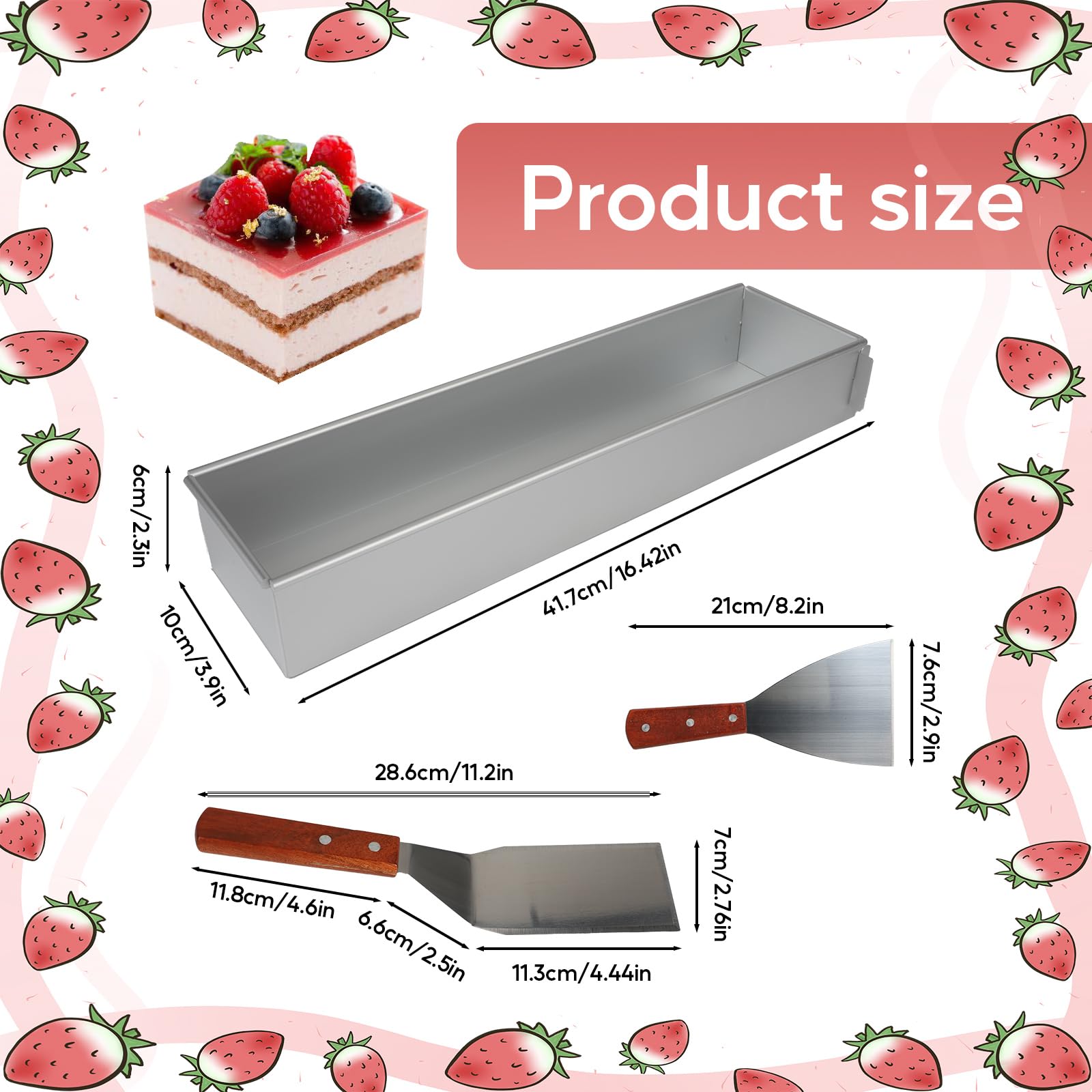 Moule à Tiramisu Rectangulaire, Moule à Gâteau Tiramisu Moule Tiramisu Antiadhésif en Alliage D'aluminium non toxique avec 2 Spatules pour Gâteaux Brownies Gâteaux au Fromage （41.7*10*6cm）