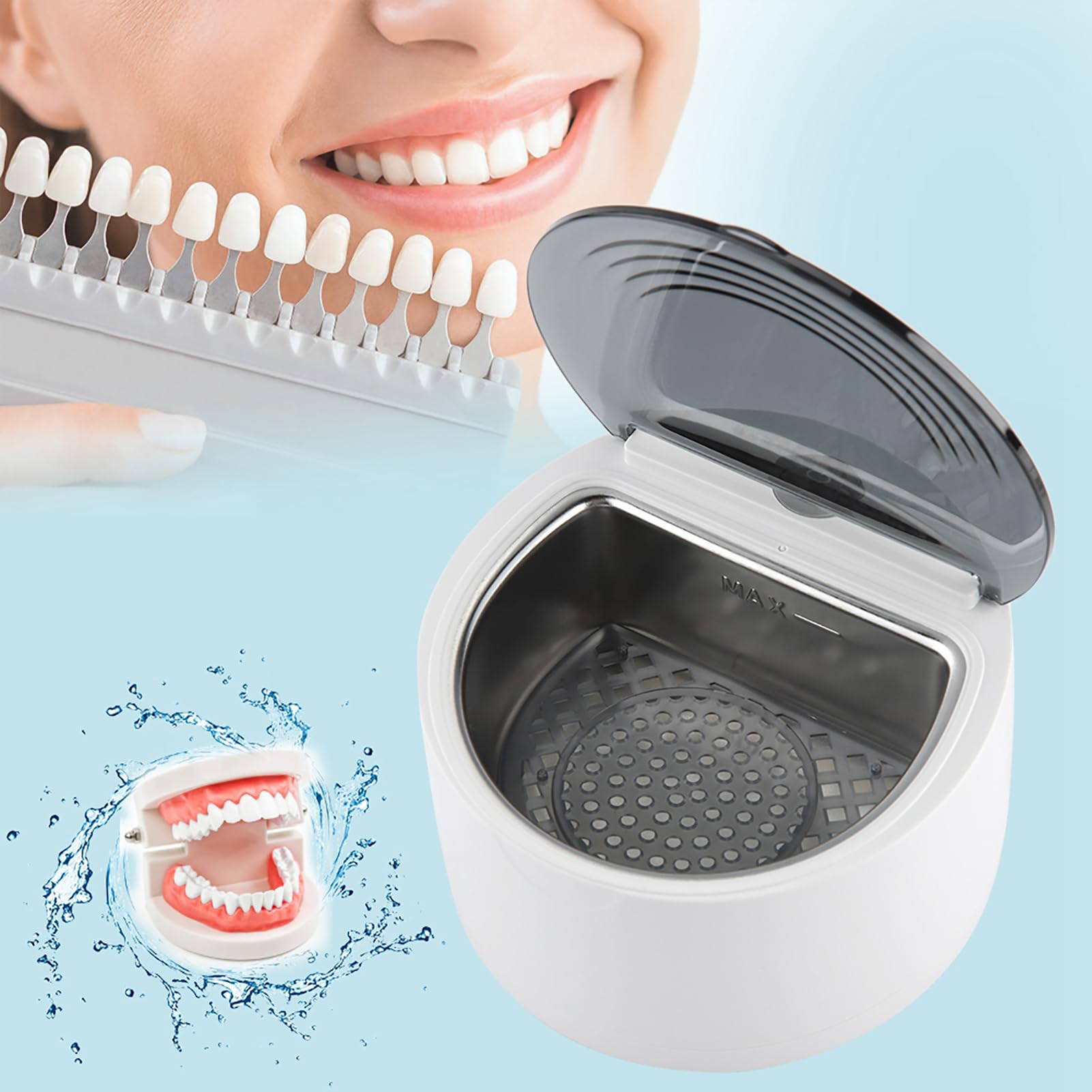 Appareil de Nettoyage de dentier Nettoyeur ultrasonique de dentier Soin Professionnel de prothèse de Machine de Nettoyage de Garde de Bouche de retenue Professionnel nettoyant protège-Dents (EU Plug)