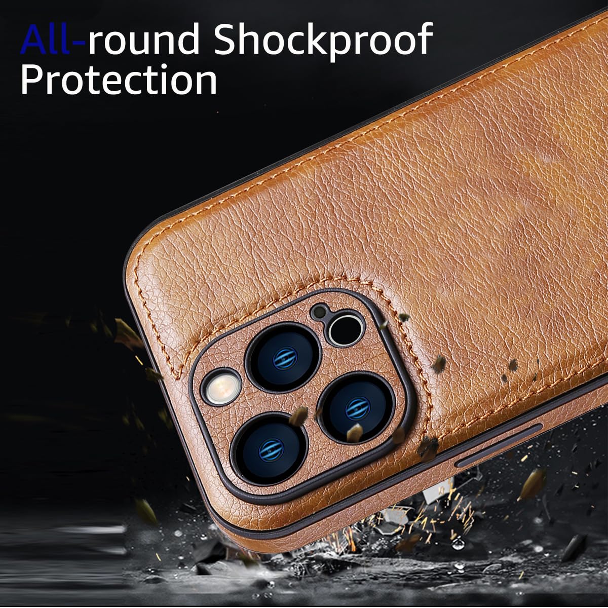 PU Leather Case For IPhone 14 Pro Max, Retro Premium Luxury PU Leather With Kickstand Slim Non-Slip Grip Flexible Bumper Shockproof Protective Cover Phone Cases For IPhone 14 Pro Max,Brown