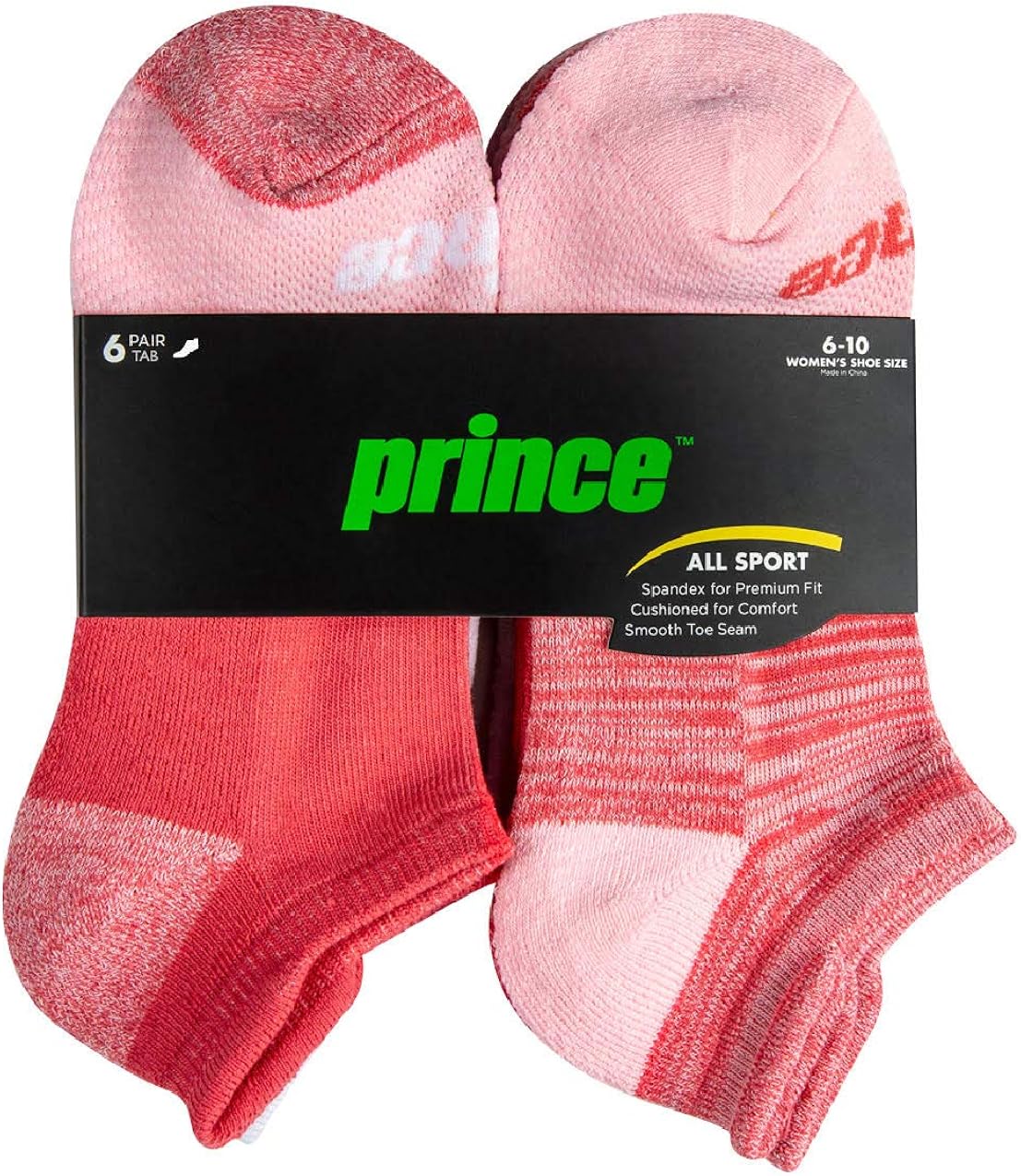 Prince Women’s Low Cut Tab Athletic Socks with Cushion for Running, Tennis, and Casual Use (6 Pair Pack)