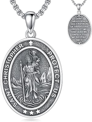 925 Sterling Silver St Michael/St Raphael/St Jude/St Christopher/St Benedict Crucifix Pendant Necklace Religious Amulet Jewelry Gift for Men Women