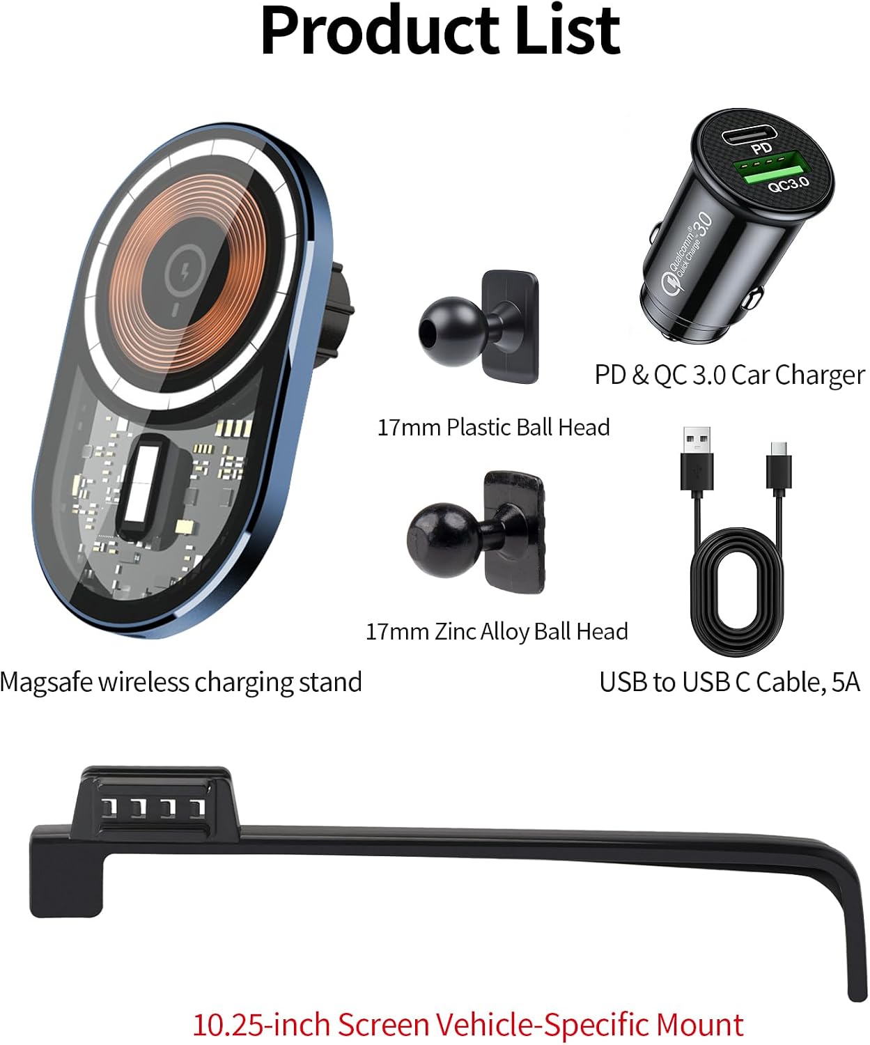 Wireless Charging Car Phone Holder for Hyundai Kona/EV/Electric 2024-2025, 10.25" Screen Fixed Clip, 360° Rotation Car Phone Mount Compatible with MagSafe