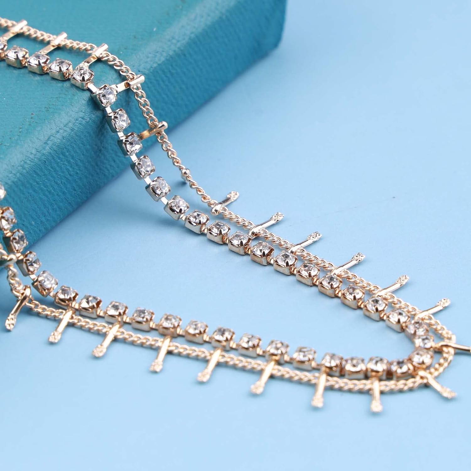 Andelaisi Boho Rhinestone Tennis Choker Necklace Crystal Rhinestone Necklace Gold Layered Rhinestone Necklaces Chain Vintage CZ Choker Necklace Chain Jewelry for Women - Image 5