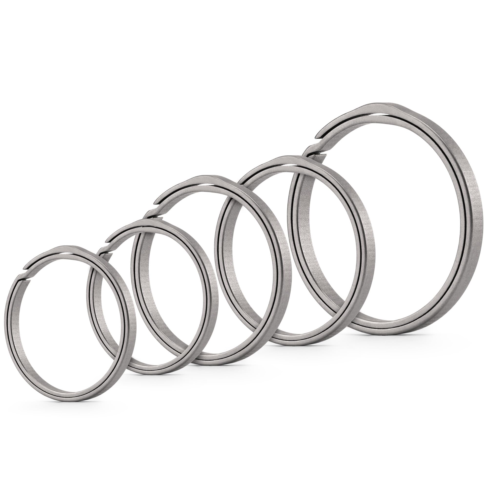 KeyUnity Key Ring for Keychain, Titanium Split Ring 22/27/33mm Side Pushing Round Flat Key Ring for Man & Women(1L+2M+2S)