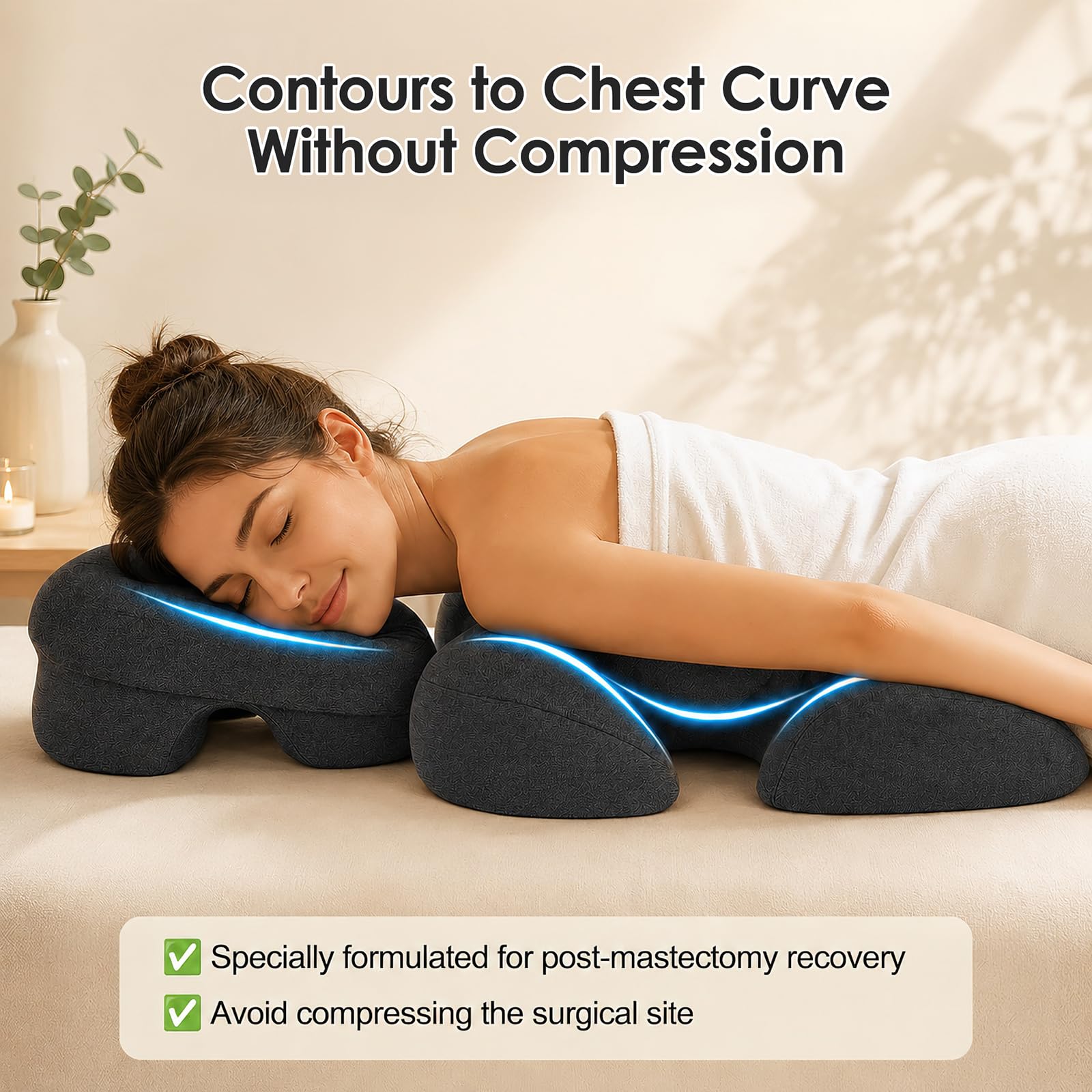 Massage Kopfstütze für Bett mit Brust & Bauchkissen – Memory-Schaum Set, Ergonomisch für Frauen, Atmungsaktiv & Waschbar, inkl. Aufbewahrungstasche, für SPA, Salon & Zuhause | Massage Brustkissen & Gesichtskissen Set