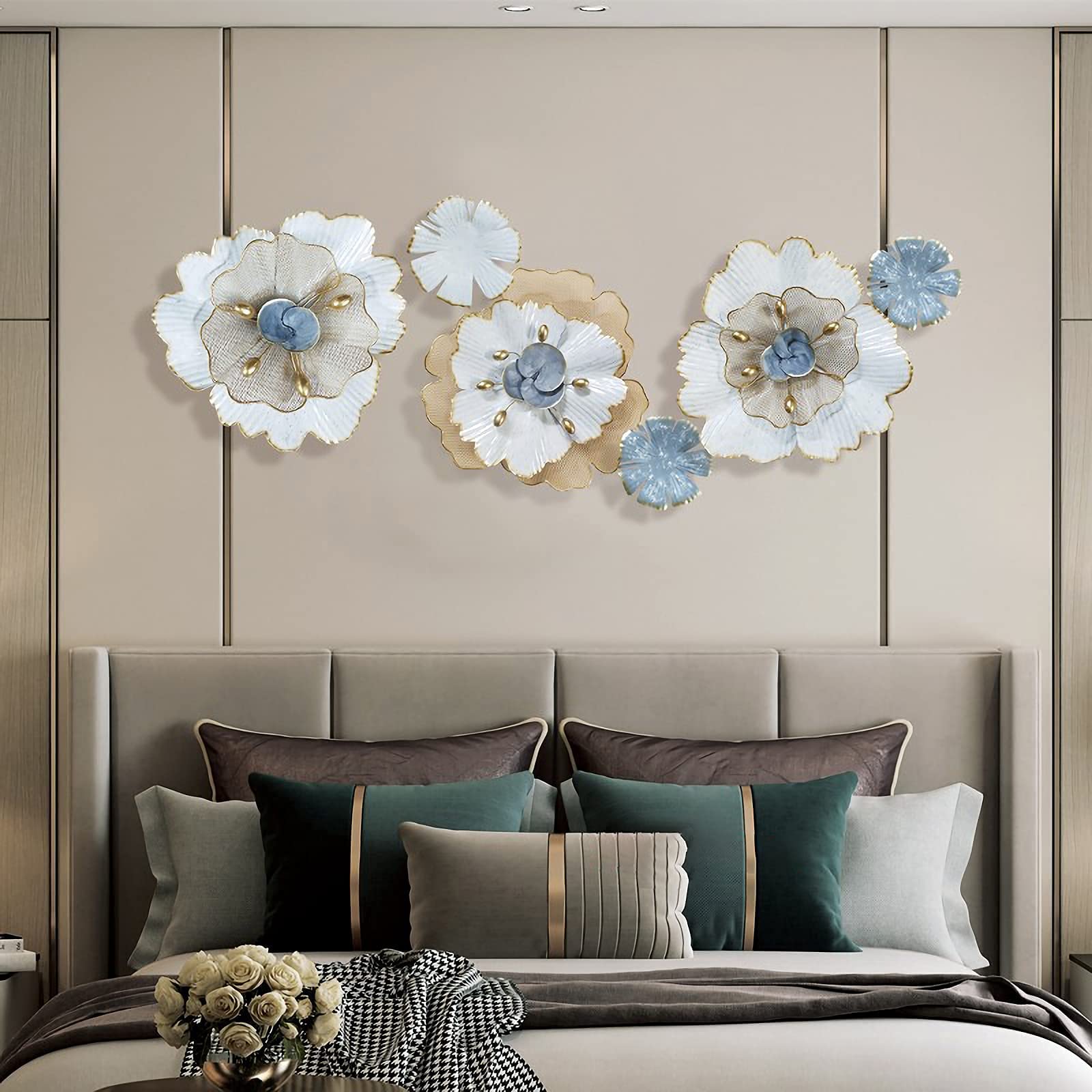 Decoración de Pared Decoración de pared estilo casa de campo moderna y ligera decoración de pared de metal de lujo, arte de pared de metal 3D, flor de lujo, naturaleza, decoración de pared para el hog