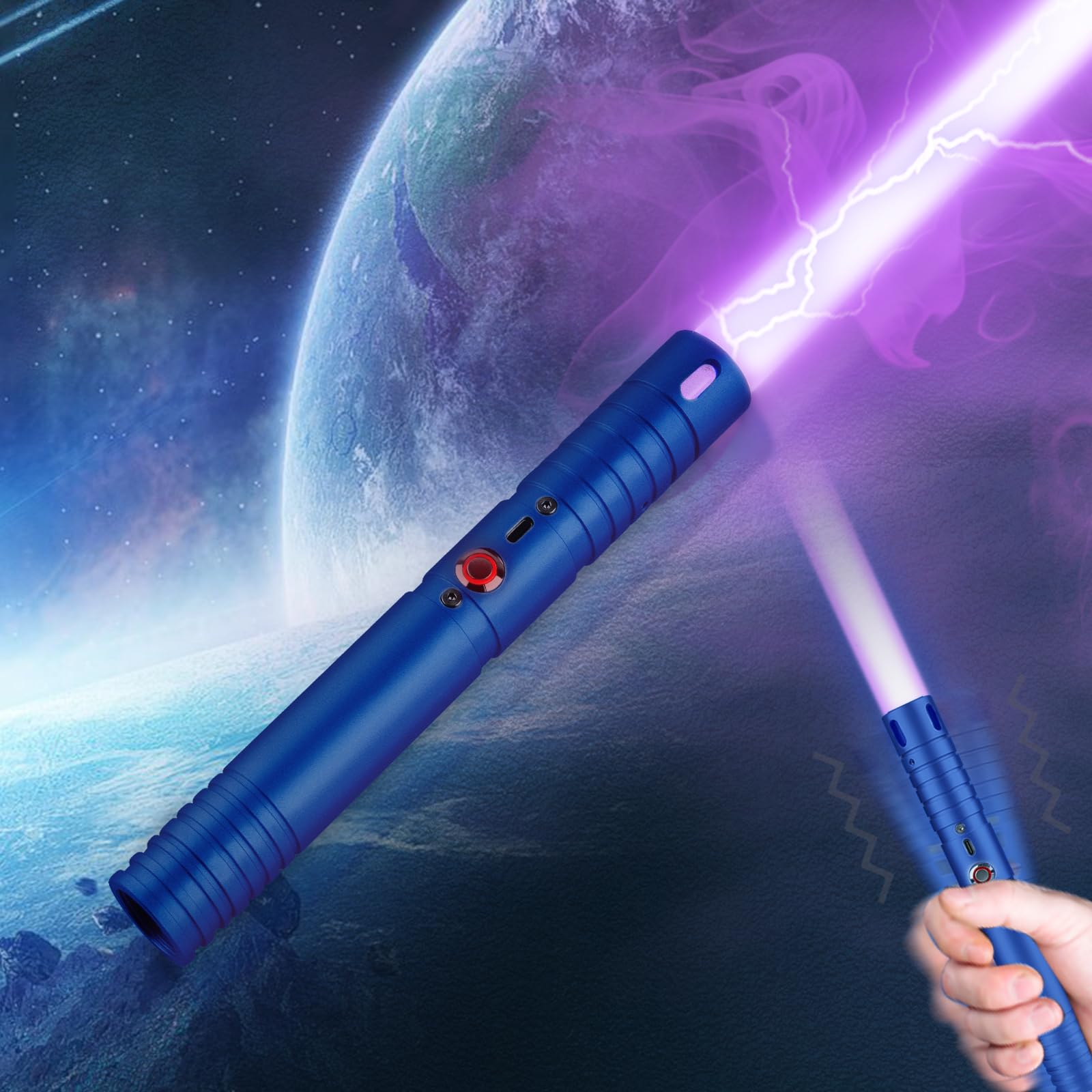 Lightsaber Type-C Rechargeable Cosplay RGB 15 Colors 1 pc, Aluminum Alloy Handle Real Lightsaber for Adults and Kids, Light 3 Modes for Birthday,Halloween Cosplay Blue — image 1