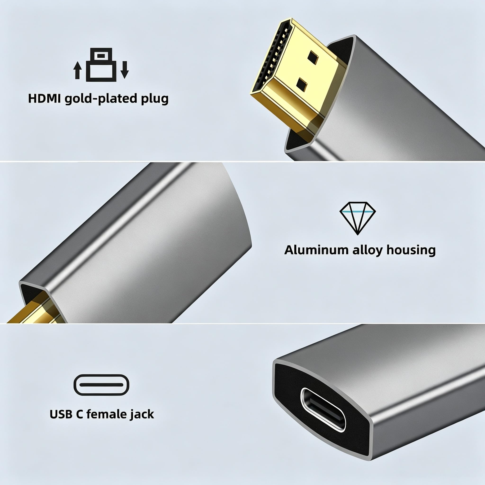 Lot de 2 adaptateurs USB C femelle vers HDMI mâle avec câble vidéo USB, 4K @ 60 Hz, source USB de type C unidirectionnel vers HDMI 2.0, convertisseur Thunderbolt 3/4 vers HDMI pour i-/Phone 17 MacBok