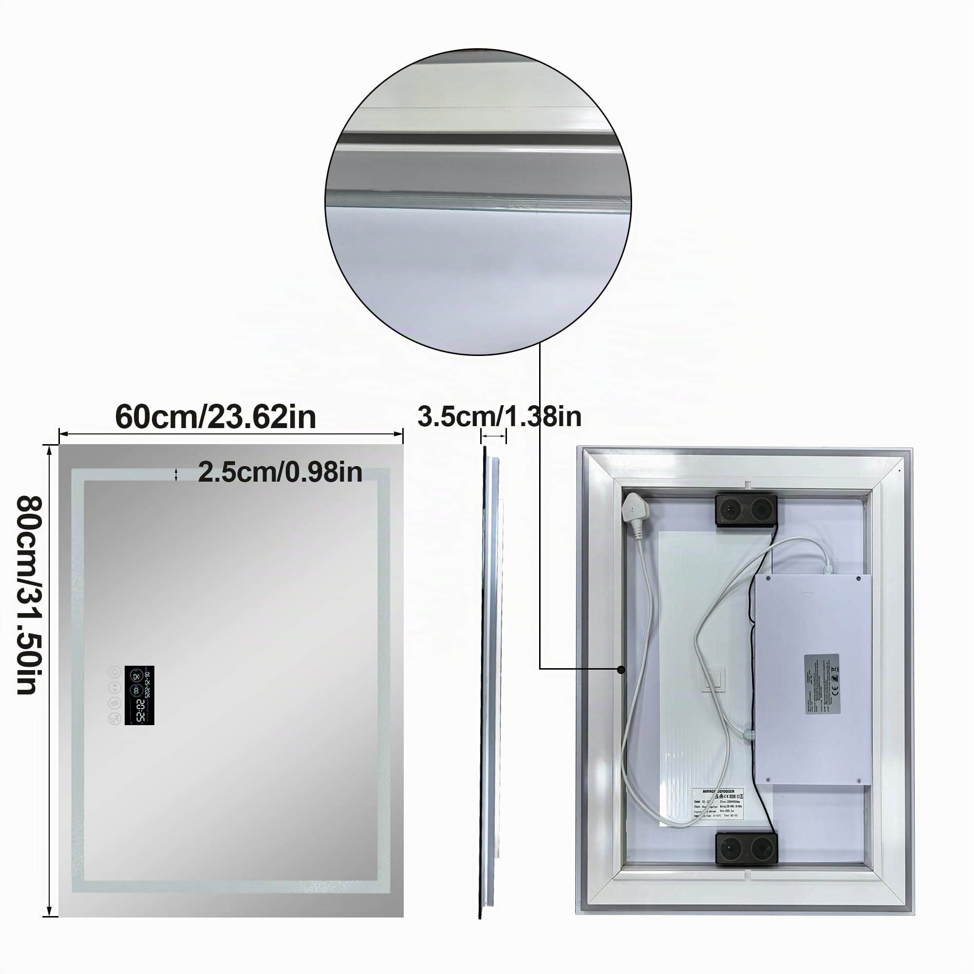 LUVODI Bluetooth Ora Data Specchio Bagno Led Luce Antiappannamento 80x60cm 3000K-6000K Dimmerabile 3 Colori Luce Funzione Memoria Specchio in Resina Specchio Retroilluminato Bagno
