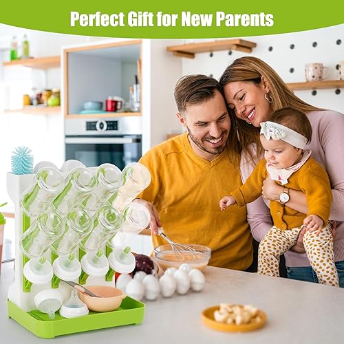 Miniatura 7 de Estante de secado de biberones, organizador de biberones que ahorra espacio para encimera, soporte vertical para secadora de botellas con soporte